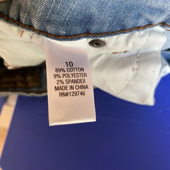 Bit & Bridle Denim Skirt Size 10 Distressed Whiskering Stitching Western Cowgirl - Picture 8 of 11